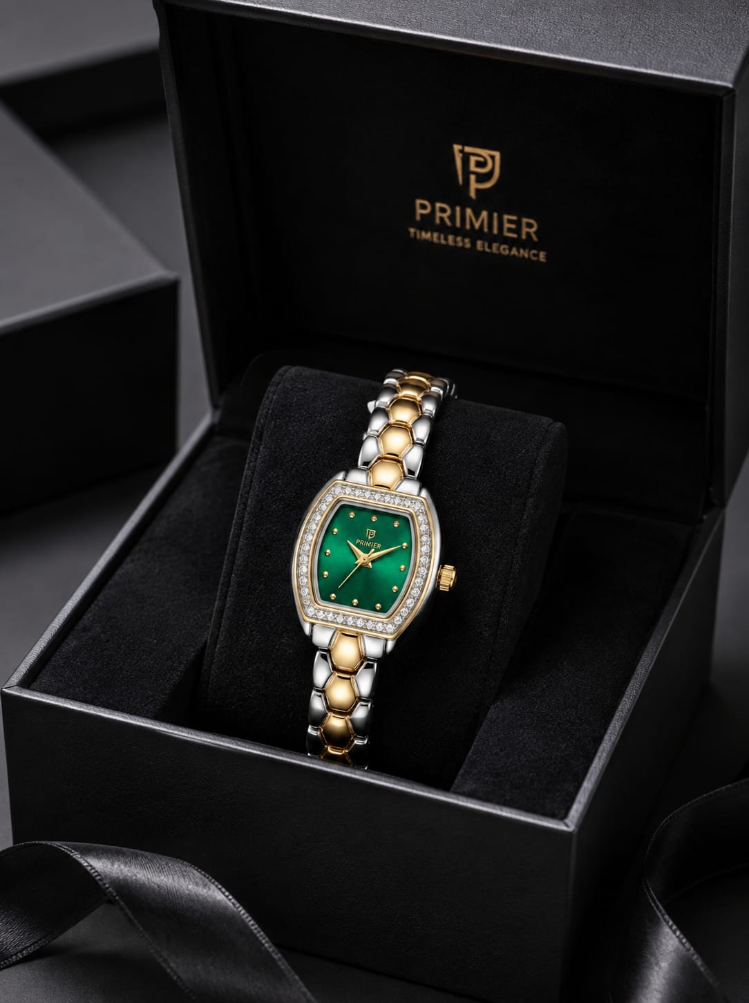 PRIMIER Emerald Grace Luxury Two-Tone Crystal Women's Watch