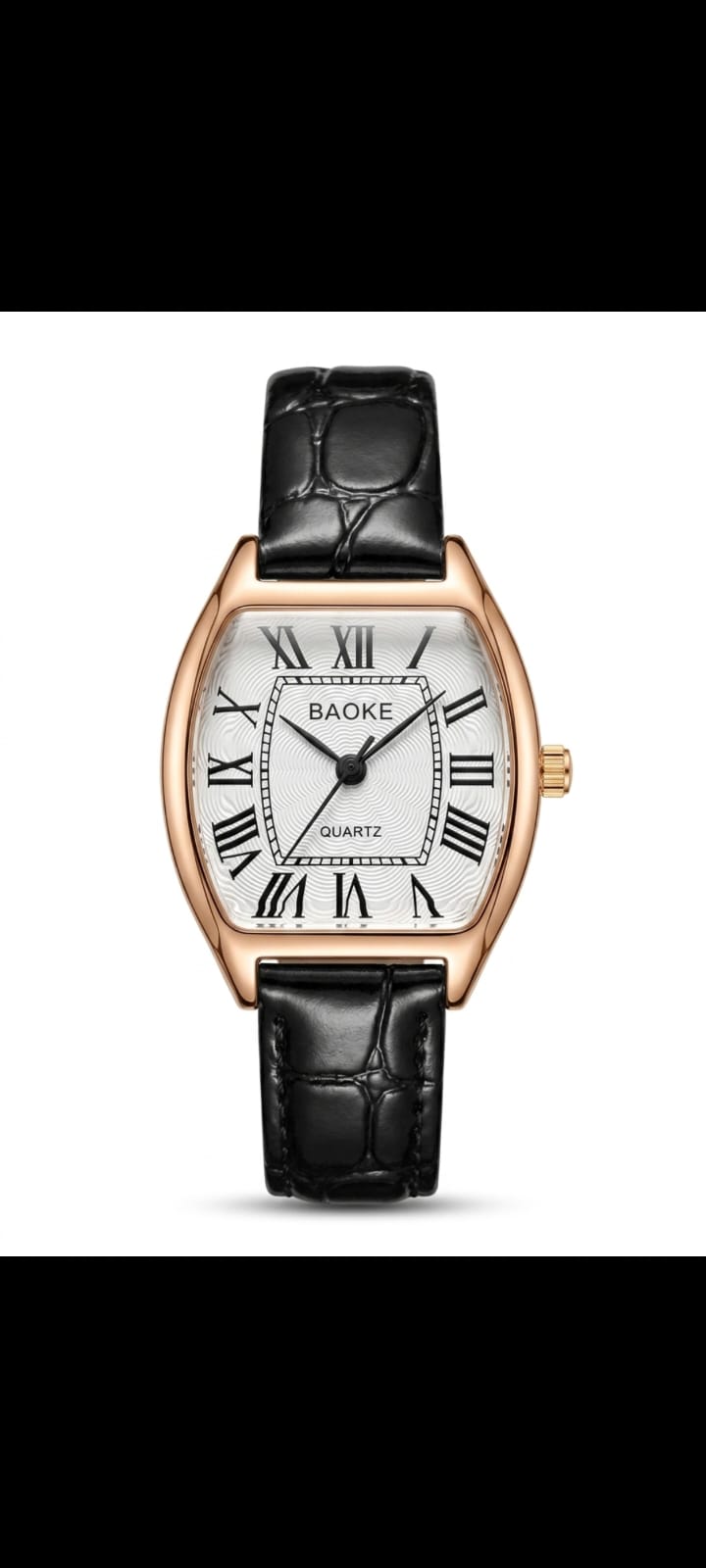 BAOKE Vintage Tonneau Women's Quartz Watch – Classic Rose Gold & Black Leather Strap